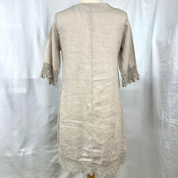 ALESSIA PACINI Beige 100% Linen Mini Dress Crochet‎ Lace Womens XS Made in Italy - Picture 4 of 6
